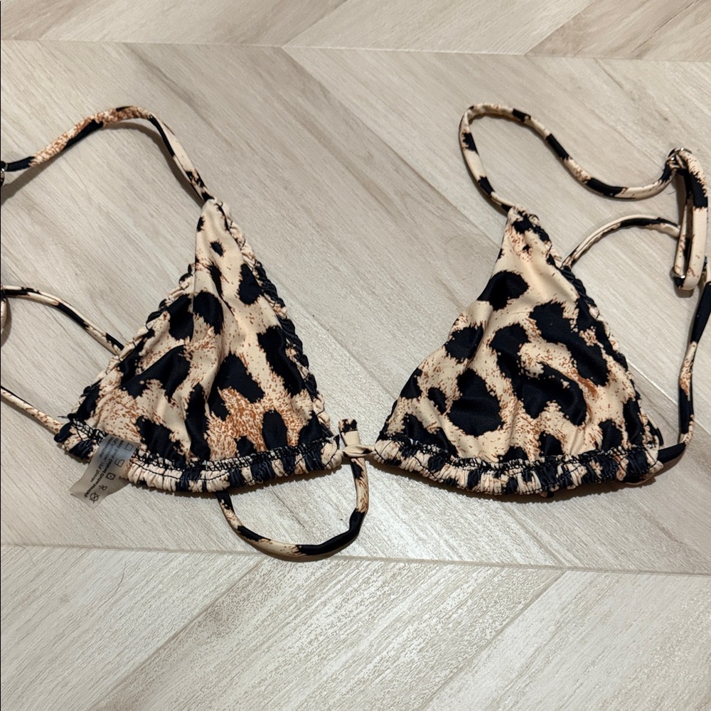 Reversible Leopard Print Smocked Triangle Bikini … - image 4